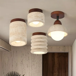 TRAVERI Travertine and Wood Design Ceiling Light – view 2