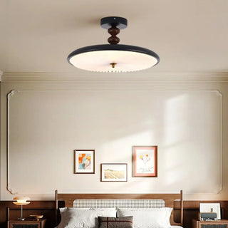 ASSEMY Elegant Vintage Ceiling Fixture – Pleated Glass and Dark Wood Light