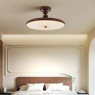 ASSEMY Vintage Pleated Glass Dark Wood Ceiling Light – Classic Elegant Fixture
