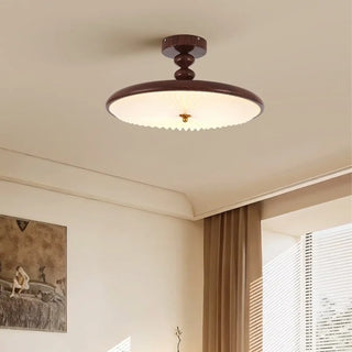 ASSEMY Classic Vintage Dark Wood Ceiling Light – Pleated Glass Elegant Fixture