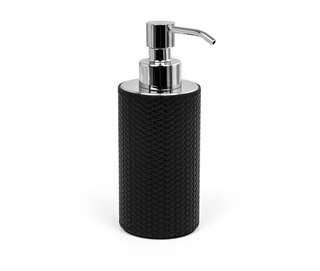 round leather chrome gold designer soap dispenser premium bathroom close-up