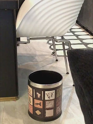 luxury bathroom trash can with leather finish