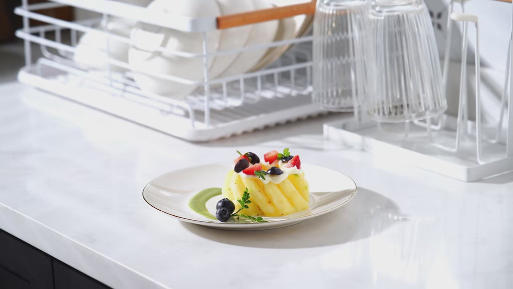 Luxury White Porcelain Dinnerware Set with Gold Rim