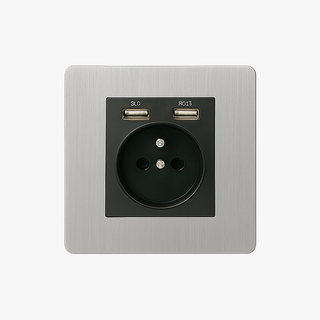 Light Grey steel usb wall socket french type e