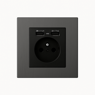 Brushed Grey steel usb-c wall socket french type e