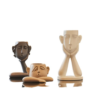abstract face vases 3 piece ceramic set modern art sculptural decor front view