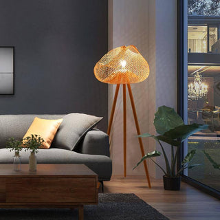 Bamboo Rattan Floor Lamp – Natural Tripod Design with Warm LED Lighting for Living Room