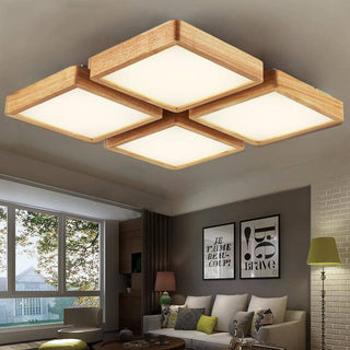 Natural Wood Ceiling Light – Rectangular LED Lamp With Soft Ambient Lighting