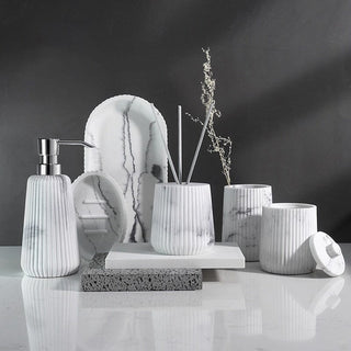 Accessoires de salle de bain effet marbre – Ensemble d'accessoires de salle de bain en grès avec motif rainuré biseauté