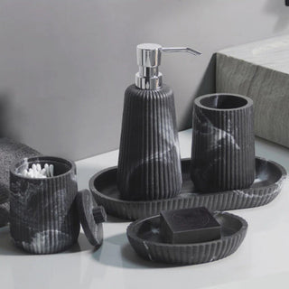 Accessoires de salle de bain effet marbre – Ensemble d'accessoires de salle de bain en grès avec motif rainuré biseauté