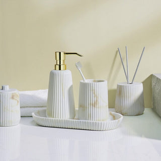 Accessoires de salle de bain effet marbre – Ensemble d'accessoires de salle de bain en grès avec motif rainuré biseauté