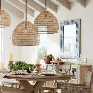 Hemp rope rattan pendant showing handcrafted texture