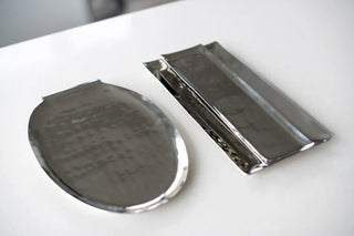 steel serving tray rikan polished stainless leaf roll design hammered texture detail