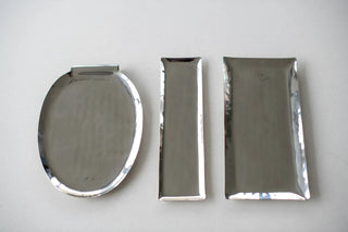 steel serving tray rikan polished stainless leaf roll design hammered texture set view