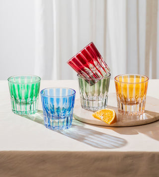 red fluted glass cup, elegant glass drinkware