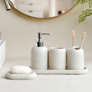 luxury 5-piece spa bathroom accessories set soap dispenser holder close-up