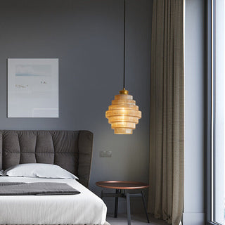 Vintage glass pendant with brass bottle-shaped fixture