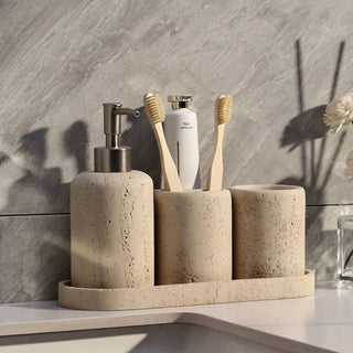 sandstone natural stone modern bathroom accessories collection set top view