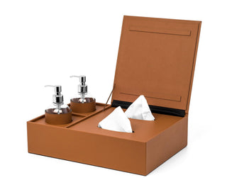regenerated leather sanitizing box tissue holder hand sanitizer station front view