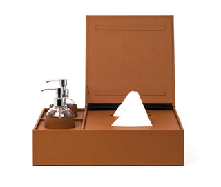 regenerated leather sanitizing box tissue holder hand sanitizer station close-up