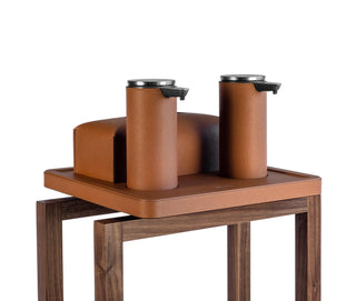 wooden hand sanitizer dispensing stand rechargeable sensor pump close-up