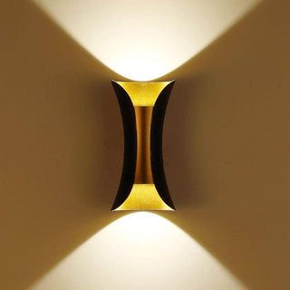 Up-down aluminum wall sconce illuminated — black gold outdoor light