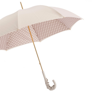 Ivory leather handle manual double cloth handmade Italian umbrella side view