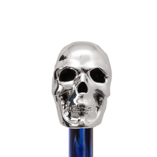 Navy silver skull handle studded canopy automatic handmade Italian umbrella detail