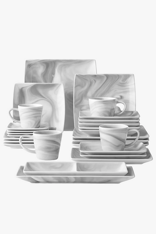 Marble-effect porcelain dinnerware set