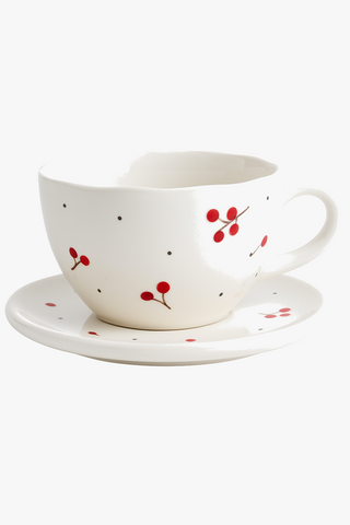 cherry-motif ceramic cup set