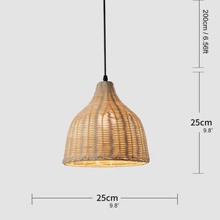Suspension en rotin – Luminaire panier en bambou tissé à la main | Éclairage pour cuisine et salle à manger