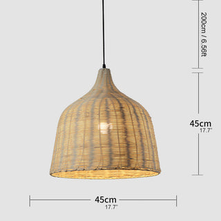 Suspension en rotin – Luminaire panier en bambou tissé à la main | Éclairage pour cuisine et salle à manger
