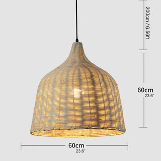 Suspension en rotin – Luminaire panier en bambou tissé à la main | Éclairage pour cuisine et salle à manger