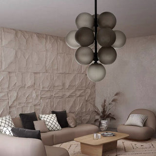 Metal ceiling mount with smoky grey glass grape pendant — modern luxury lighting