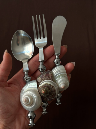 stainless steel fork with seashell handle