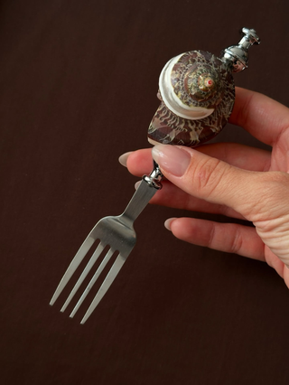 stainless steel spoon with natural seashell handle