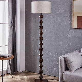 Wooden medieval lamp — barbell metal fabric shade