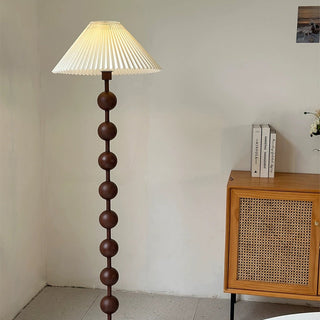 Barbell wood floor lamp front — medieval metal fabric shade