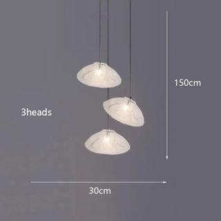 Modern floating pebble pendant light in room, soft diffused hanging ceiling lamp