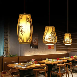 BATI Asian Bamboo Cylindrical Painted Pattern Zen Ceiling Light – view 2