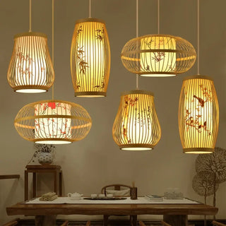 BATI Asian Bamboo Cylindrical Painted Pattern Zen Ceiling Light – view 3