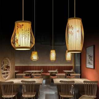 BATI Asian Bamboo Cylindrical Painted Pattern Zen Ceiling Light – view 1