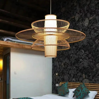 Bamboo geometric pendant light — eco-friendly Zen style ceiling lamp
