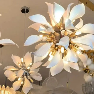 Designer flower pendant lamp, modern white petal ceiling hanging light