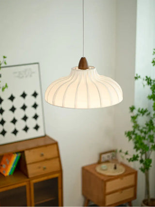 BOSCA White Pleated Scandinavian Wood Detail Ceiling Light – view 1