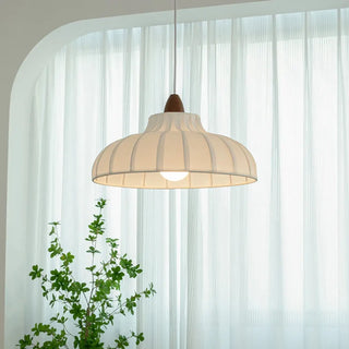 BOSCA White Pleated Scandinavian Wood Detail Ceiling Light – view 3