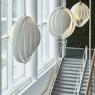 Contemporary spherical pendant light, white adjustable blades ceiling fixture