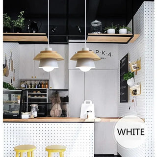 LOCORE Modern Scandinavian Wood and Colour Ceiling Light – view 1