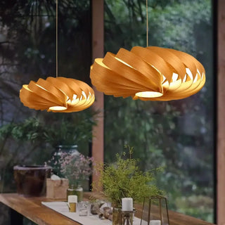 Designer wood pendant, modern warm ambient ceiling hanging lamp