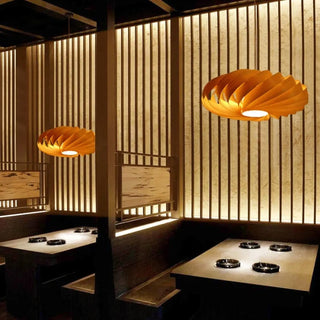 Modern wood pendant lamp, warm ambient ceiling hanging light fixture